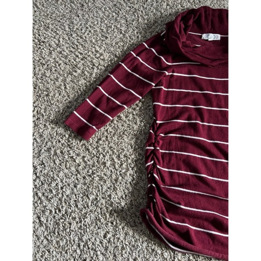 Pink Rose Cowl Neck Quater Sleeve ruched Maroon/white strip sweater‎ size large - Picture 5 of 7